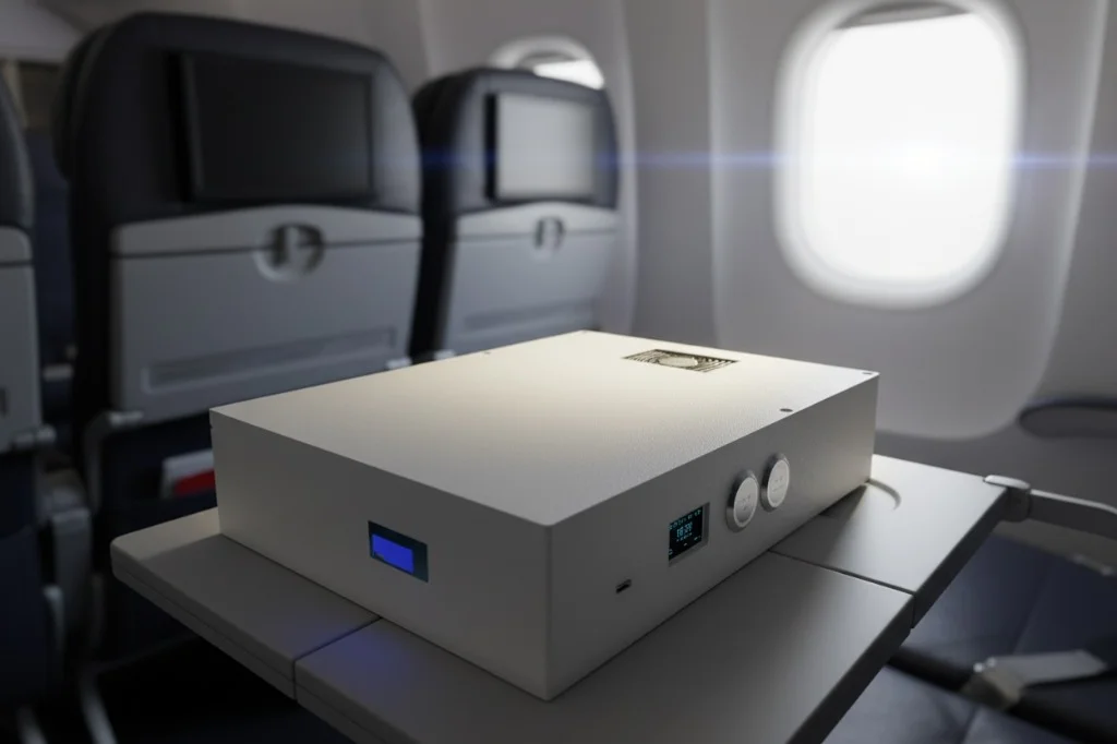 PULSE Server on aircraft tray table
